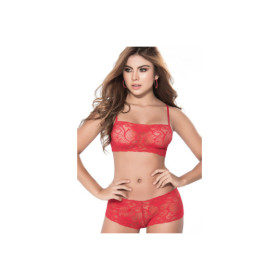 Ensemble lingerie rouge top bustier et shorty dentelle 